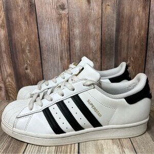 Adidas Superstar Womens FV3284 White Black Leather Shell Toe Shoes Size 6.5